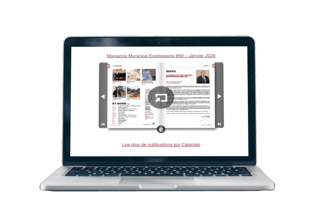 Bulletin municipal ouvert dans un lecteur de feuilletage sur ordinateur.