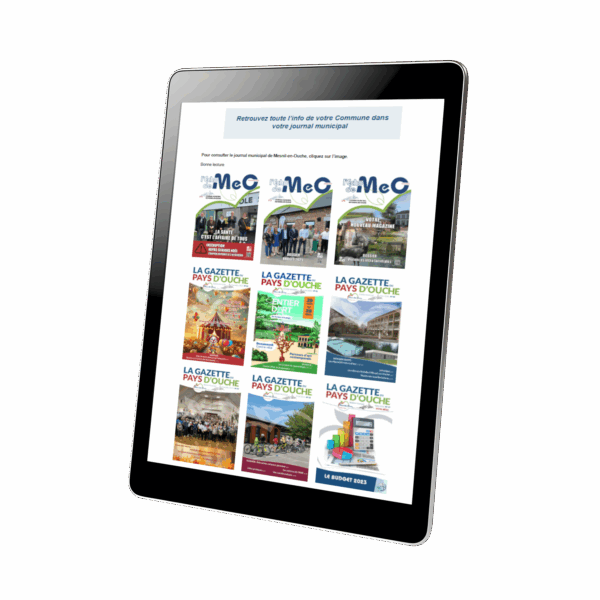 Kiosque de publications municipales présenté sur une tablette, avec les couvertures des différentes éditions.
