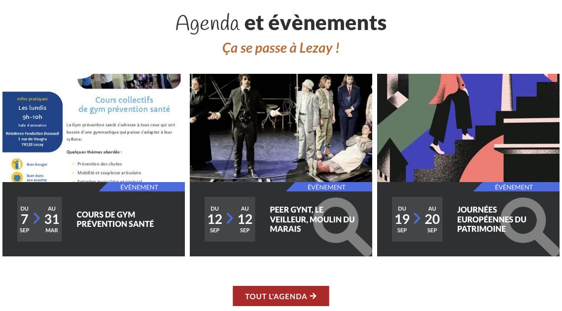 Événements Citykomi affichés dans l’agenda du site de la mairie de Lezay.